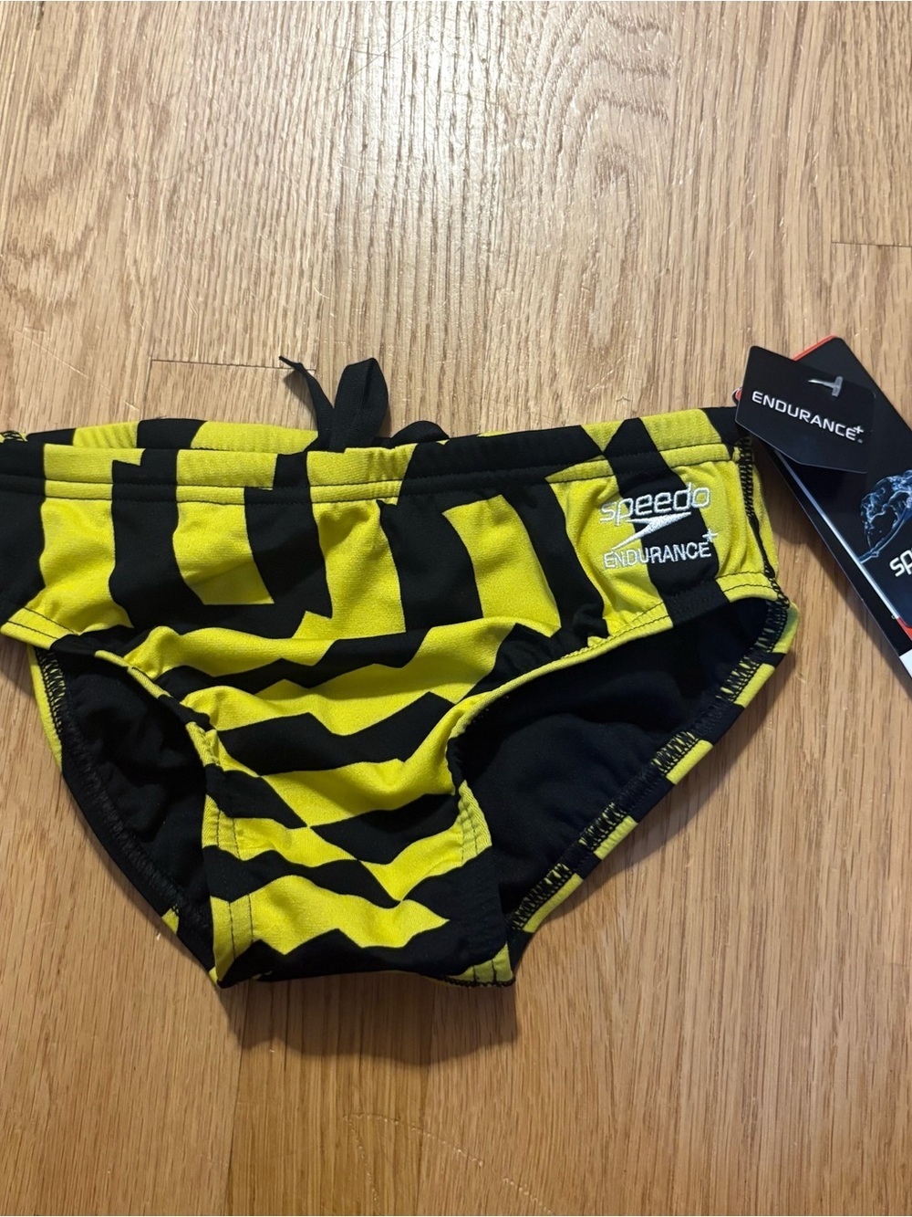 Speedo Yellow Black Stripe Swim Brief Suit NEW Sz 26 Endurance+